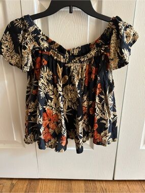 RAGA Black Off-the-Shoulder Floral Top with Orange and Cream Print